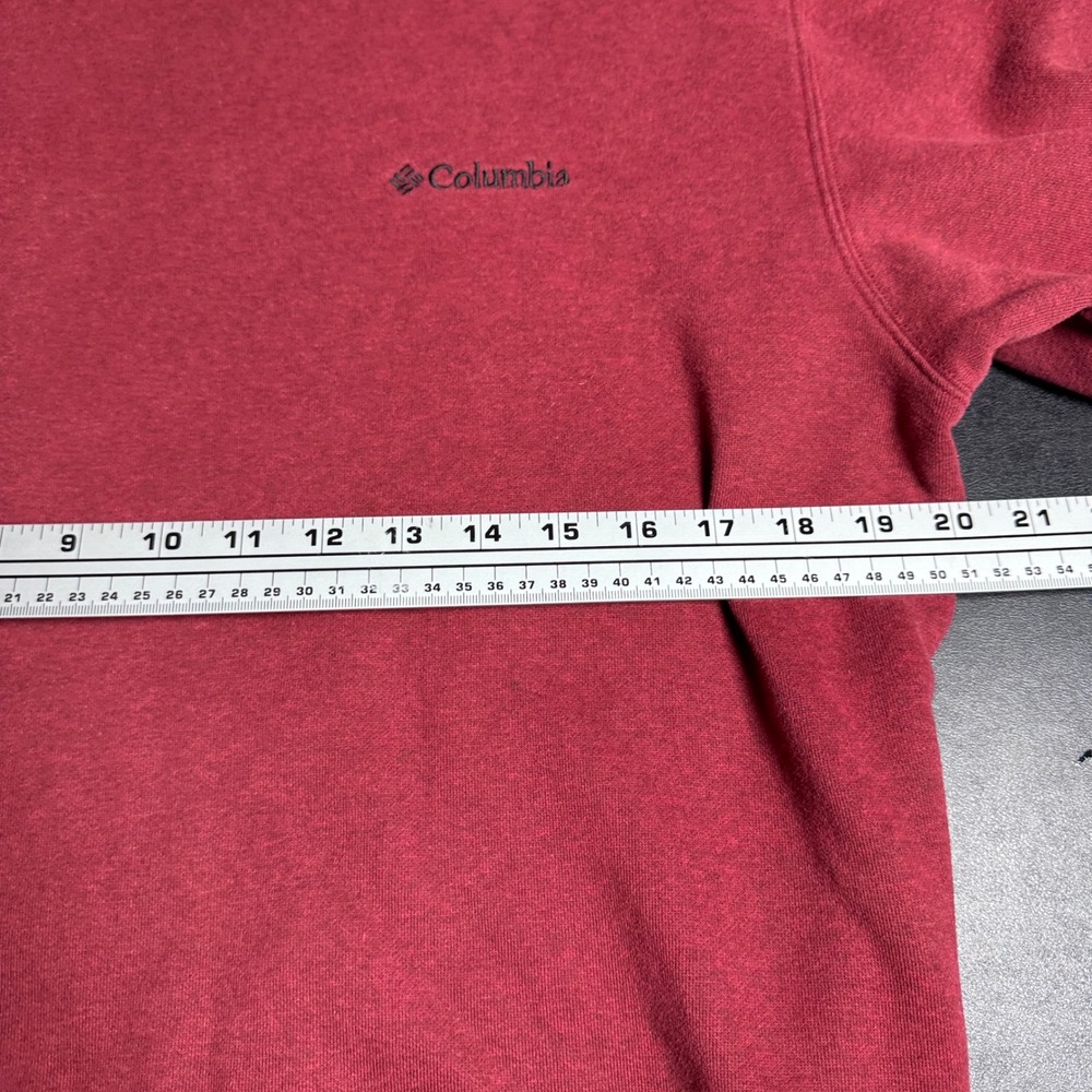 Columbia Sweatshirt Mens Medium Red Solid Crewneck Fleece Pullover Logo - Picture 4 of 5